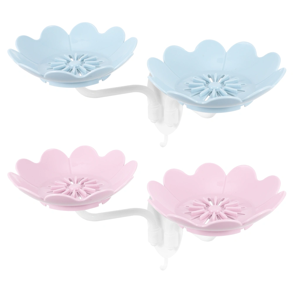 2Pcs Punch Free Double-layer Drainage Lotus Shape Soap Holders (Assorted Color)