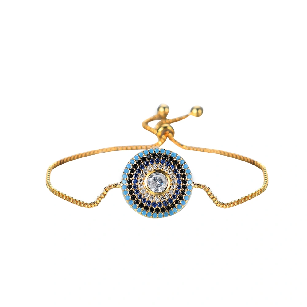 Round Evil-eye Shaped Bracelet Adjustable Glittering Rhinestone Chain Bracelet for Women Jewelry Decoration (24K Gold)