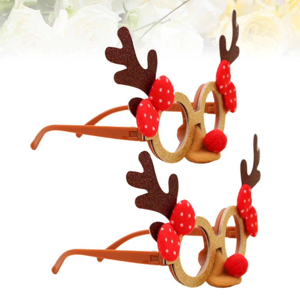 2pcs Christmas Decorative Glasses Cartoon Glasses Frame Party Sunglasses Photo Props (Antlers)