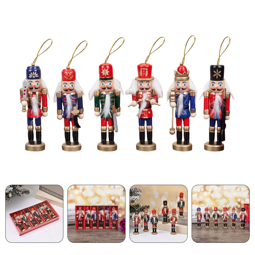 6pcs Christmas Nutcracker Ornaments Tabletop Puppets Adornment Xmas Hanging Decor