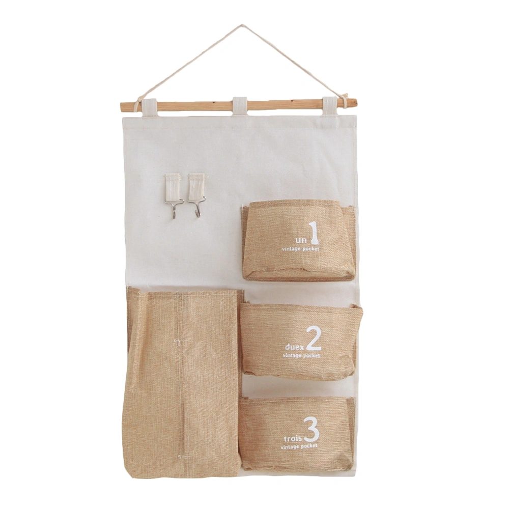 Linen Cotton Wall Muitiple Pockets Storage Bag Door Back Hanging Sundries Cloth Organizer for Home Decor (Beige)
