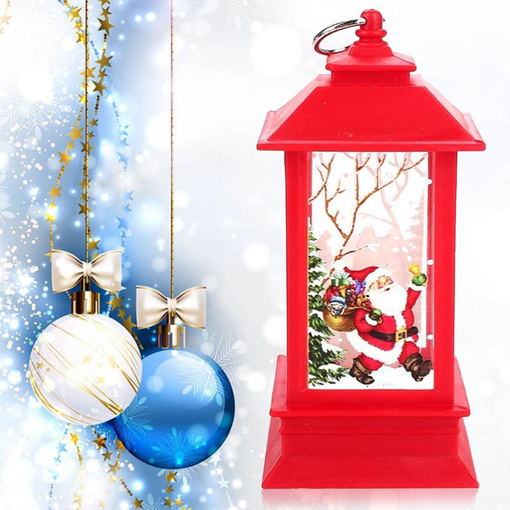 Christmas Candle Lantern Battery Powered LED Lamp Decorative Table Ornament(Red Frame, Santa Claus)