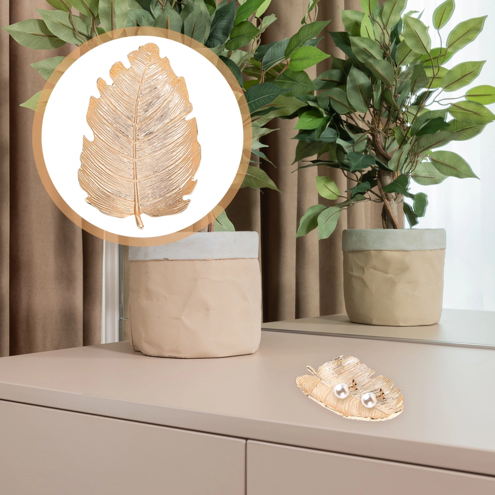 Golden Leaf Design Jewelry Plate Creative Jewelry Display Stand Desktop Decor