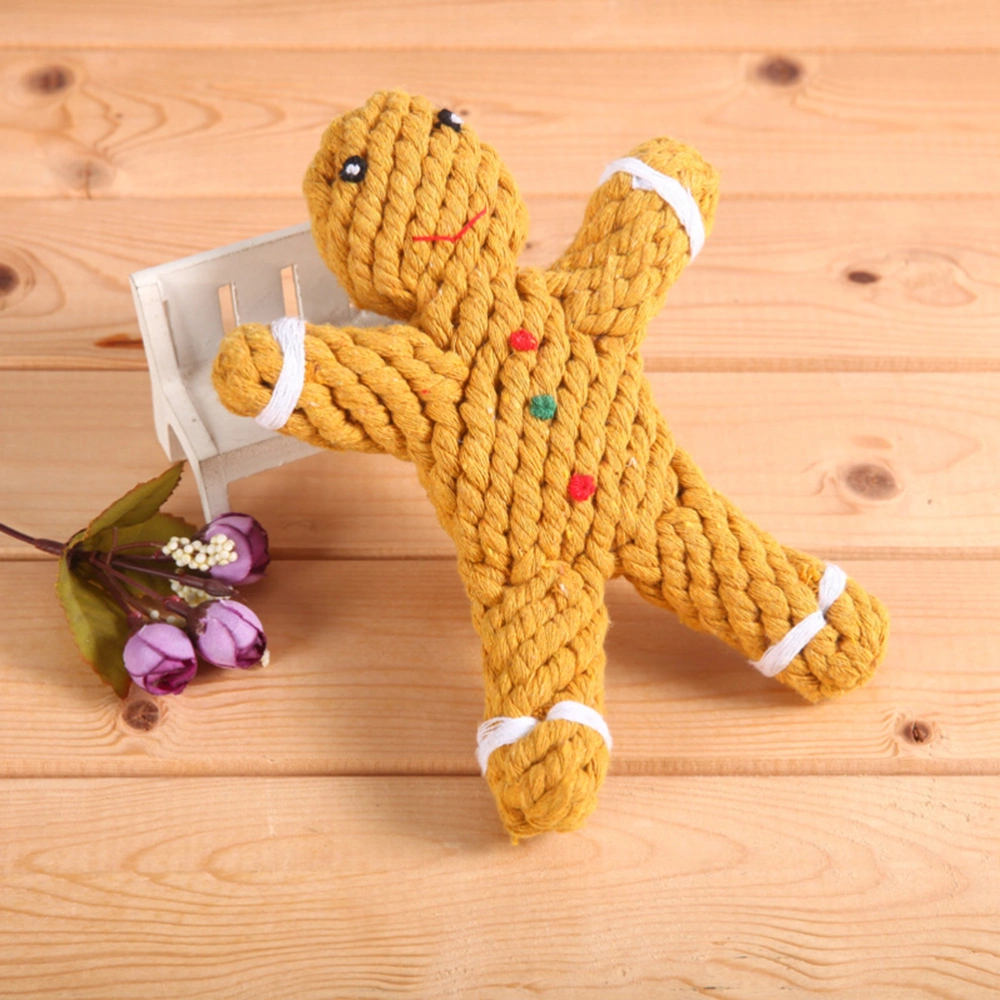 2pcs Hand Made Cotton Rope Woven Pets Dog Chewing Toy Bite Playthings Christmas Elements Design (The Gingerbread Man + Elk)