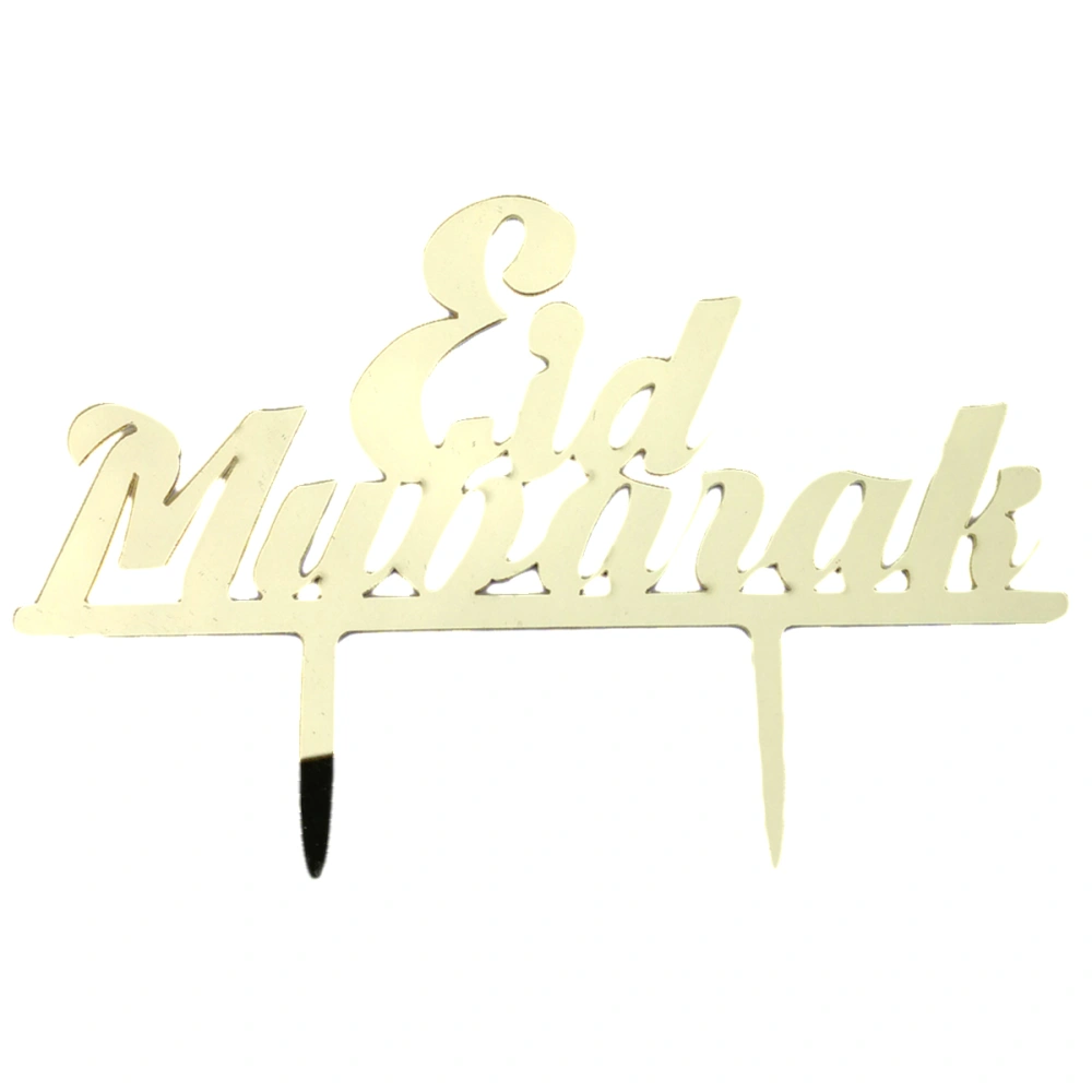 Muslim Eid Mubarak Acrylic Mirror Golden Cupcake Topper Birthday Wedding Party Decor Food Pick (Golden)