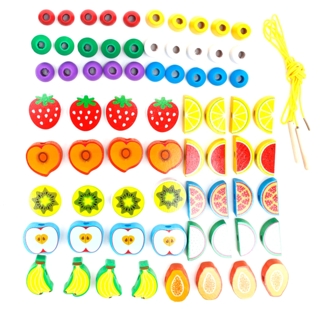 70Pcs Wooden Fruits Stringing Beads Lacing Bead Game Early Educational Blocks Toy for Kids Children Toddlers