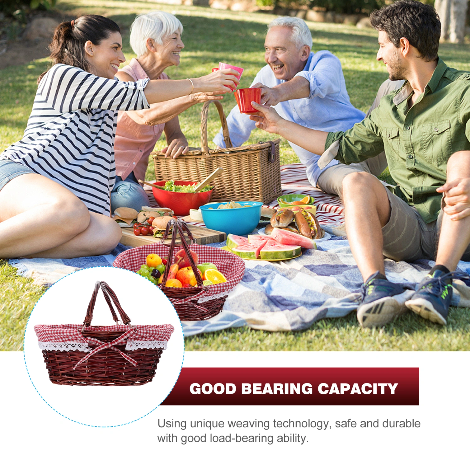 1pc Willow Weaving Picnic Basket Portable Fruit Holder Home Storage Basket