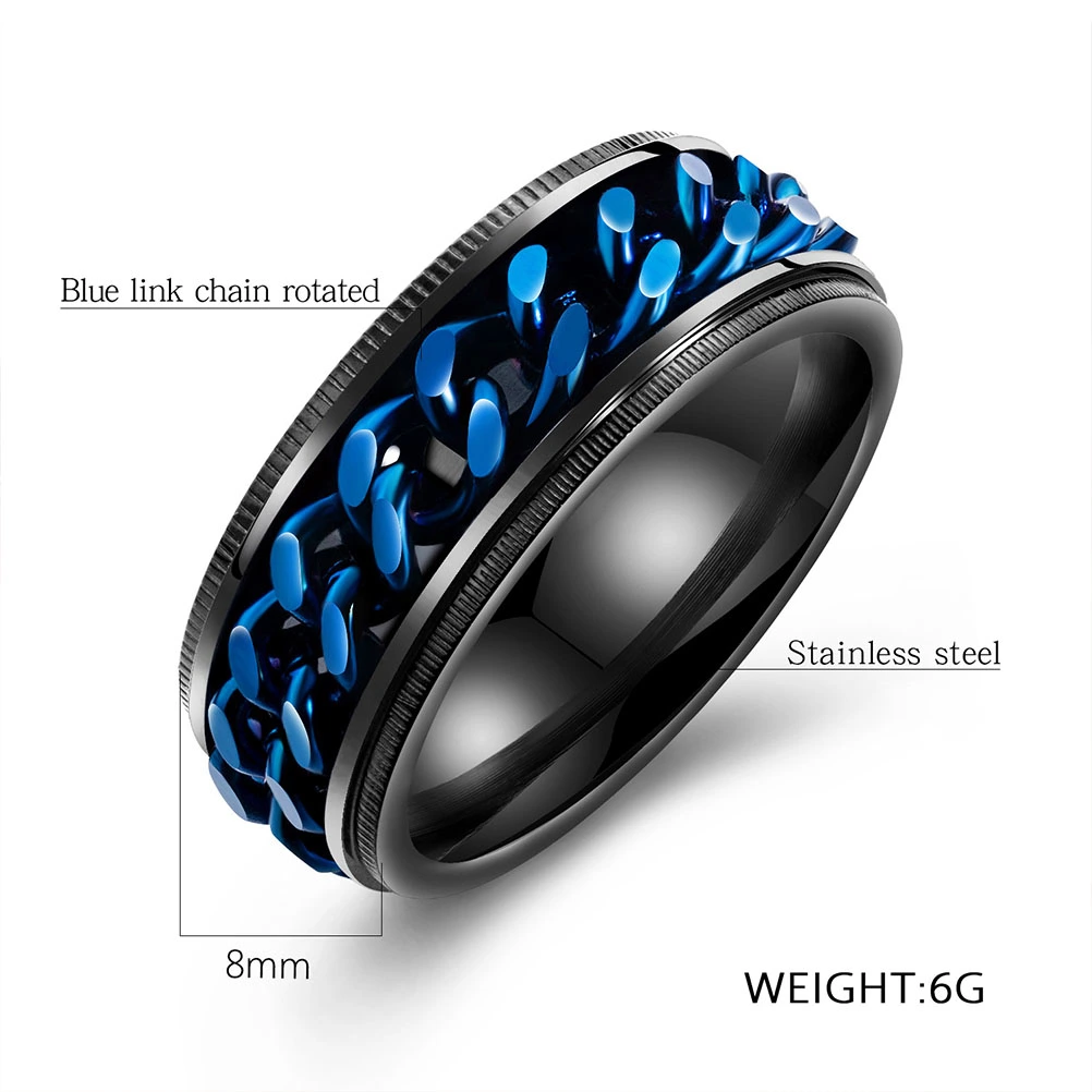 Fashion and Novel Men's Titanium Steel Ring Chain Rotating Ring Titanium Steel Finger Ring Retro Man Ring