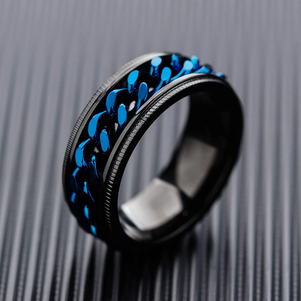 Fashion and Novel Men's Titanium Steel Ring Chain Rotating Ring Titanium Steel Finger Ring Retro Man Ring