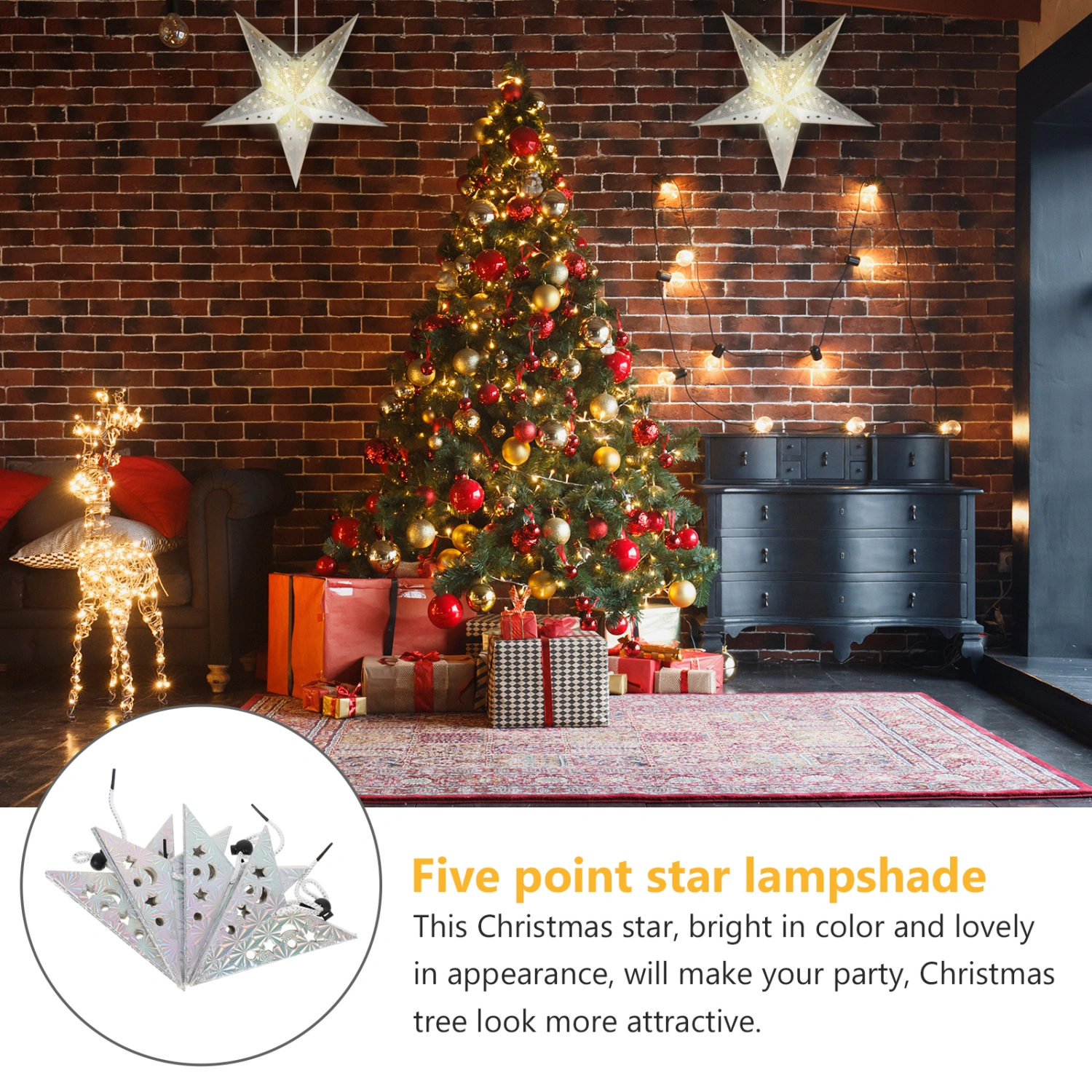 4pcs Christmas Pentagram Lampshade 3d Paper Five Point Star Ceiling Lampshade