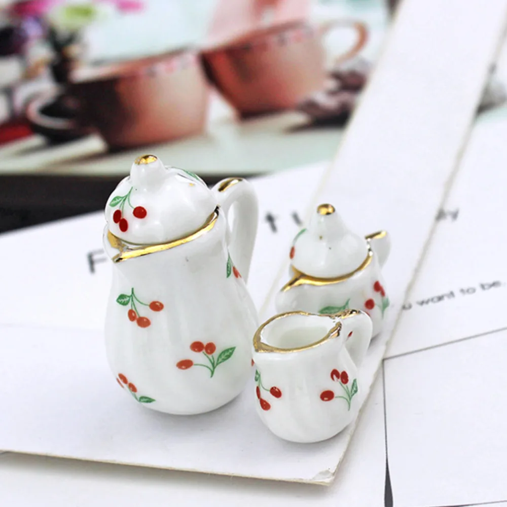 2 Sets Doll House Decorative Props Miniature Kettle Mini Cups Desktop Art Crafts