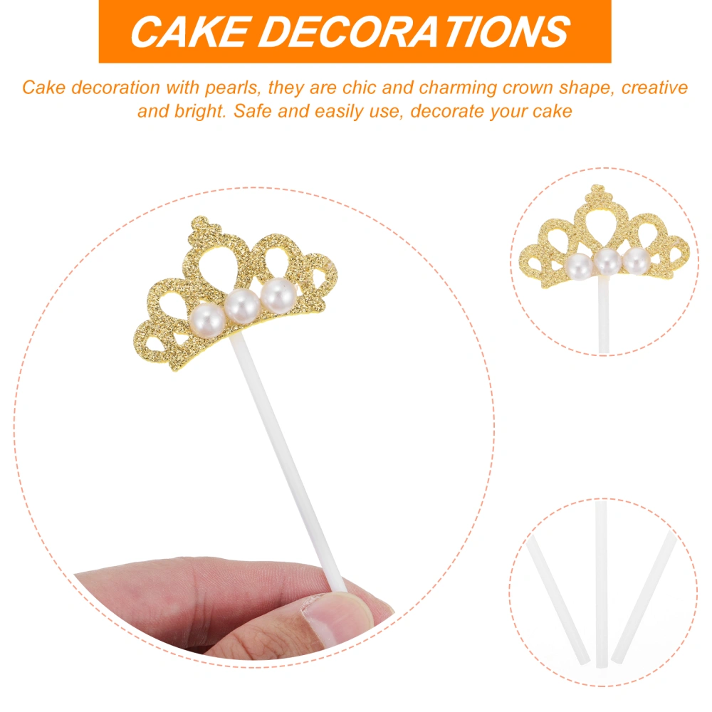 24pcs Crown Shape Cake Plugin Pearl Cake Ornaments for Party Celebration