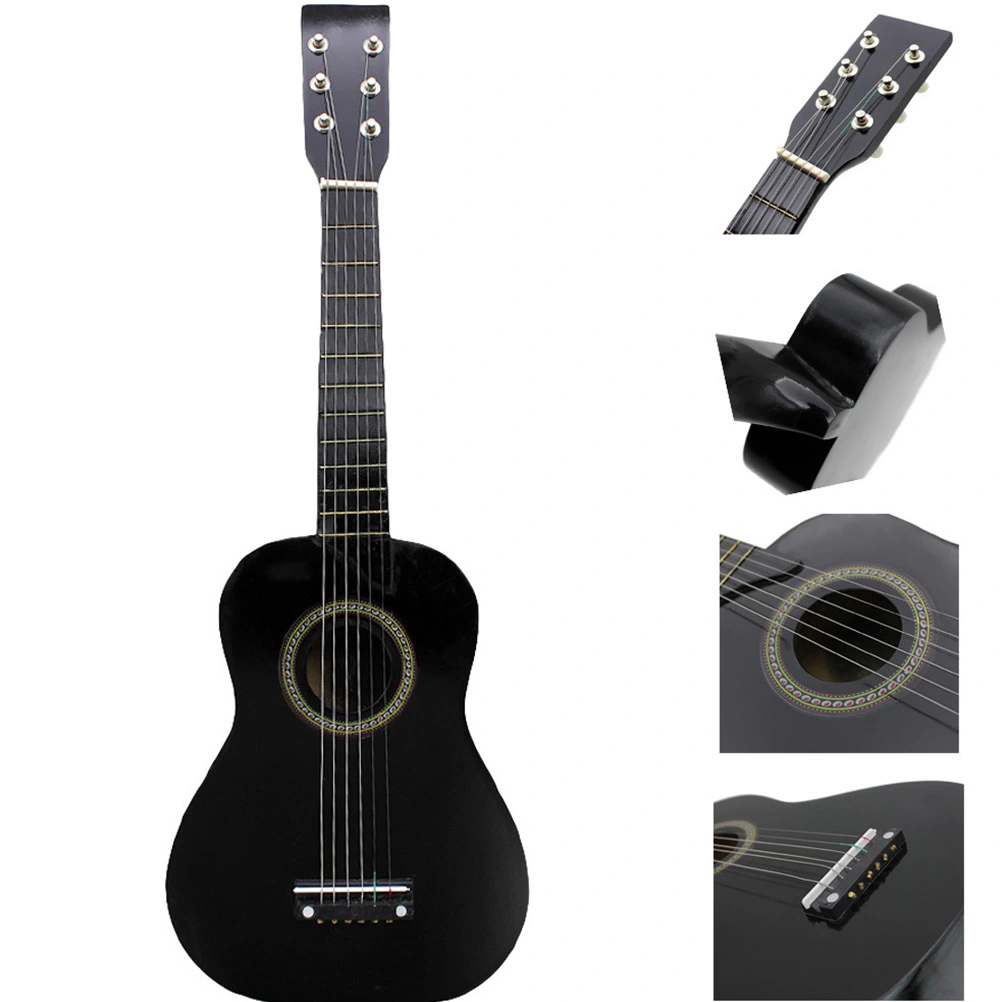 23 Inch Folk Acoustic Guitar Music Instrument Mini Guitar for Beginner Children Music Lover (Black)