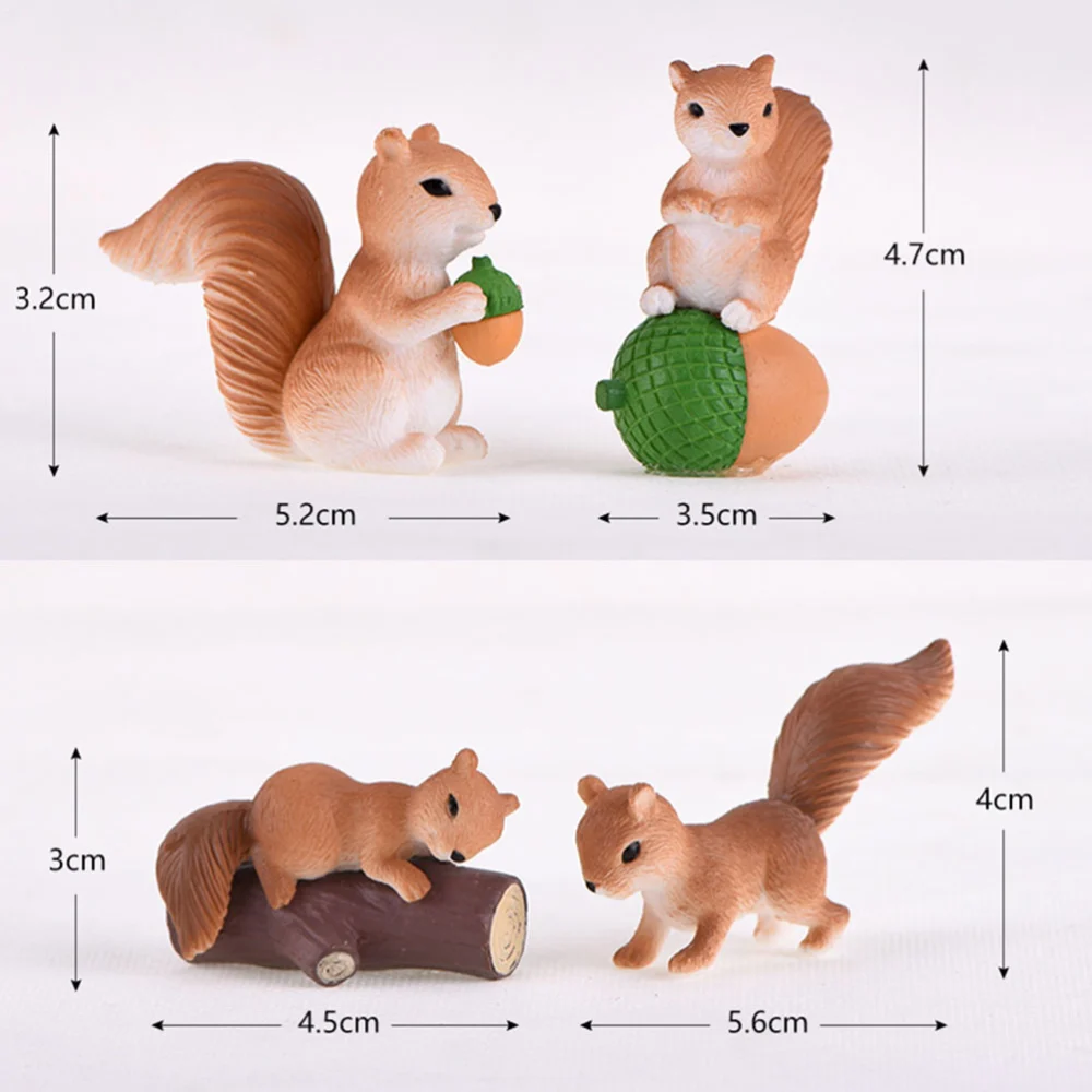 2 Set/8 Pcs Squirrel Desktop Ornament Cartoon Animal Figure Micro Landscape Decoration Sculpture Crafts Ornaments Gifts (Yellow)