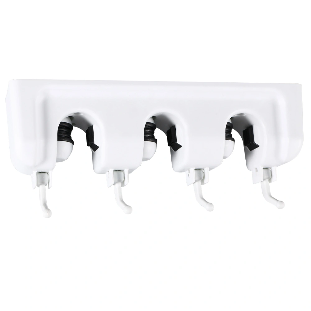 Mop Broom Holder Wall Mounted Storage Rack with 3 Ball Slots and 4 Hooks for Closet Rakes Broom Garden Garage Tool Storage (White)