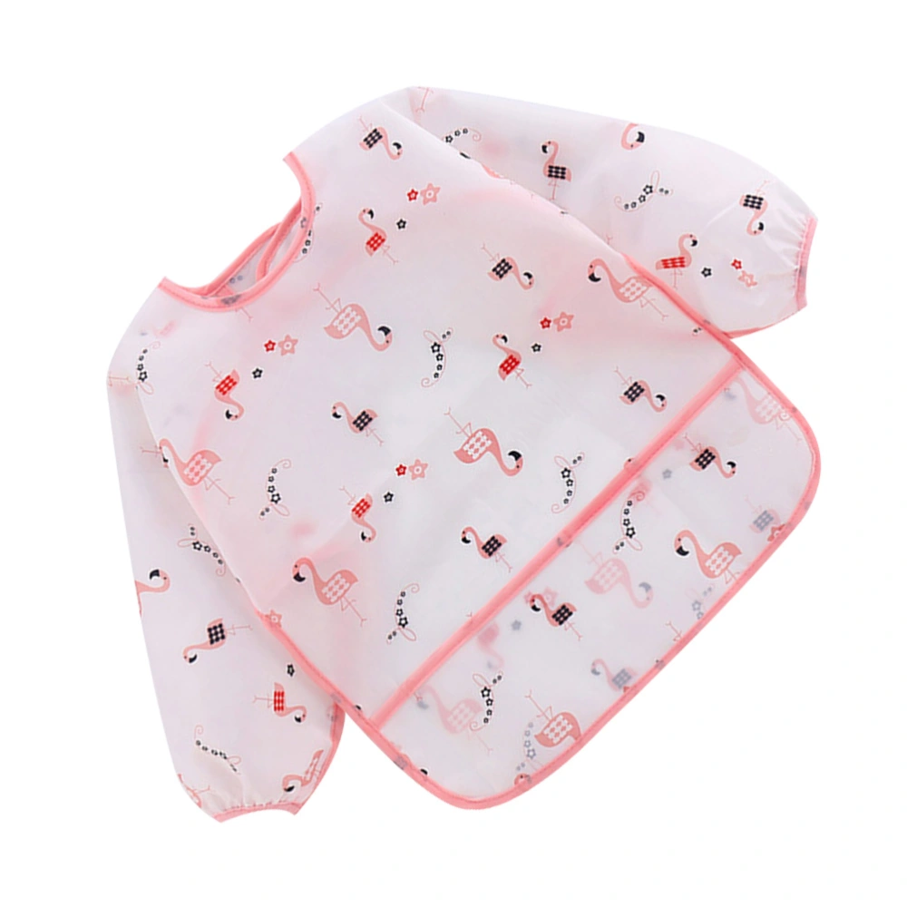 Baby Waterproof Long Sleeve Aprons Children Breathable Painting Flamingo Aprons Baby Eatting Clothes (Pink, Size 90, 0.6-2 Years Old Style)