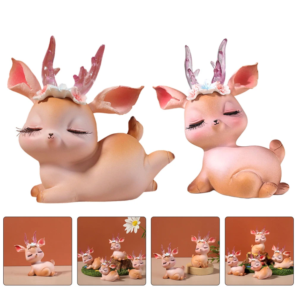 2pcs Cartoon Resin Deer Shape Adornment Desktop Decorative Adornment for Home