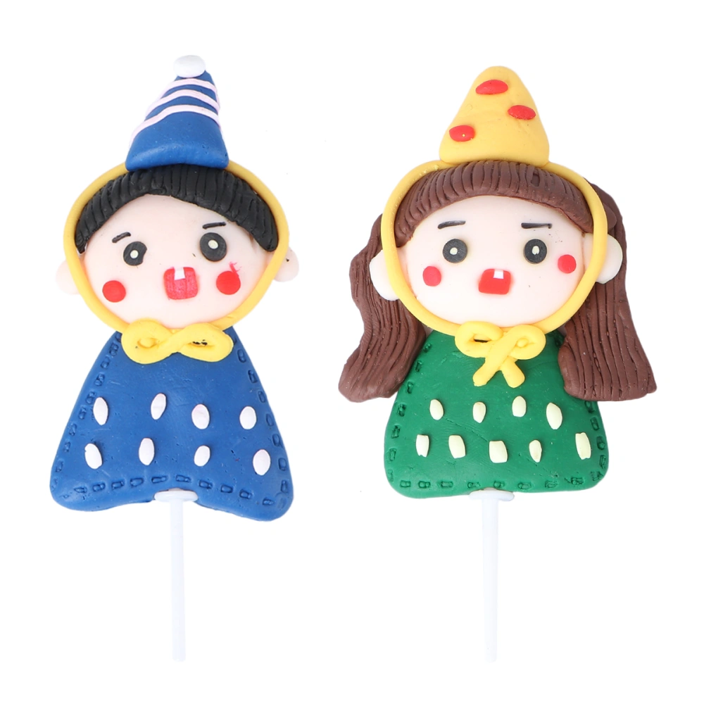 2Pcs Polymer Clay Topper Cake Decoration Baking Cake Topper Props (Boy And Girl)