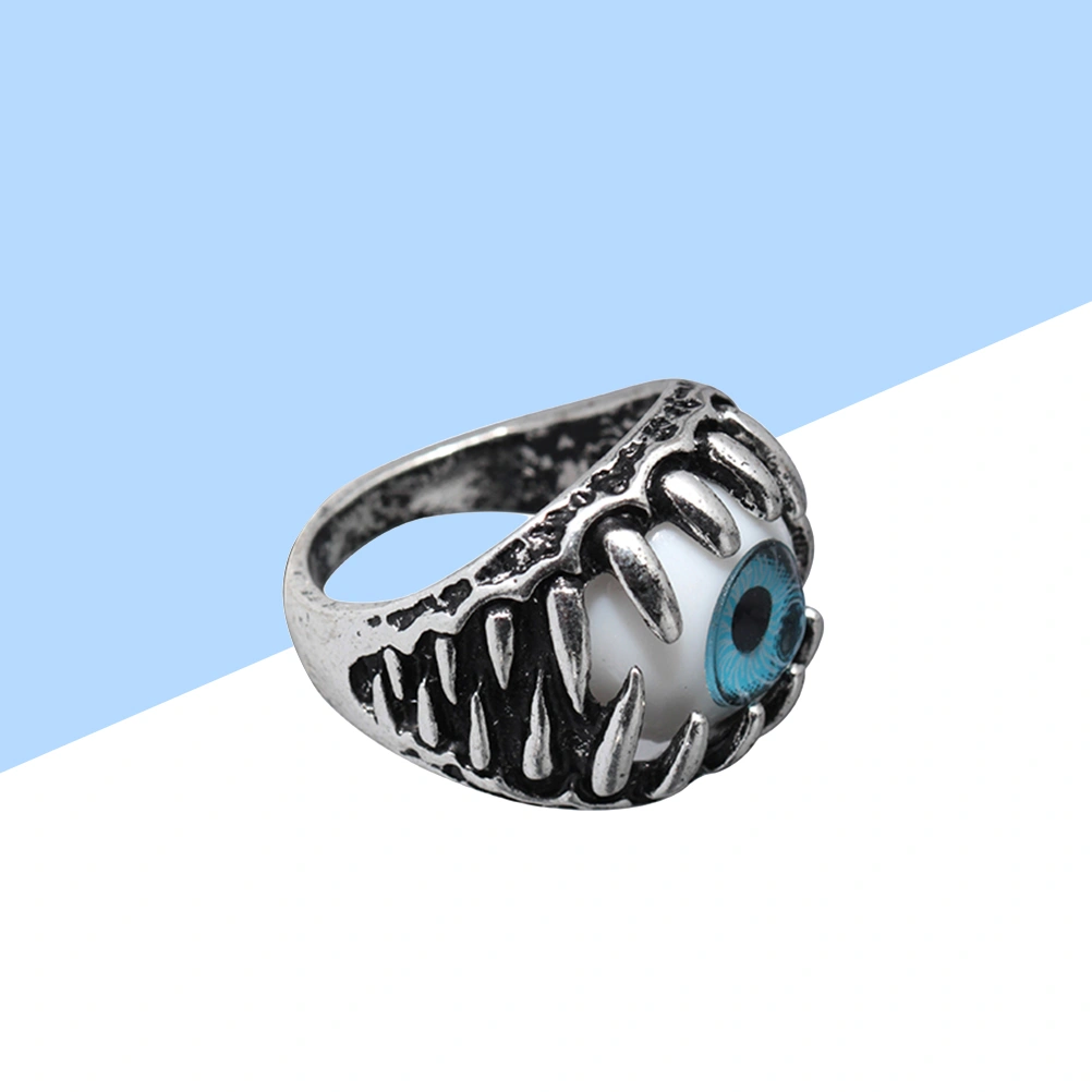 2pcs Men's Dragon Claw Evil Devil Skull Eyeball Ring Gothic Biker Unique Eyes For Halloween (Blue)