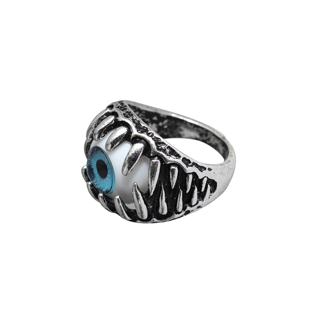 2pcs Men's Dragon Claw Evil Devil Skull Eyeball Ring Gothic Biker Unique Eyes For Halloween (Blue)