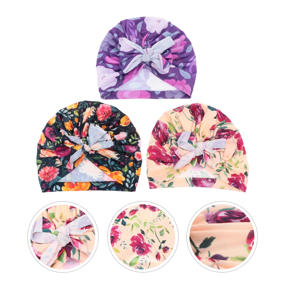 3PCS Kids Printed Bowknot Turban Hat Delicate Turban Hat Colorful Turban Hat