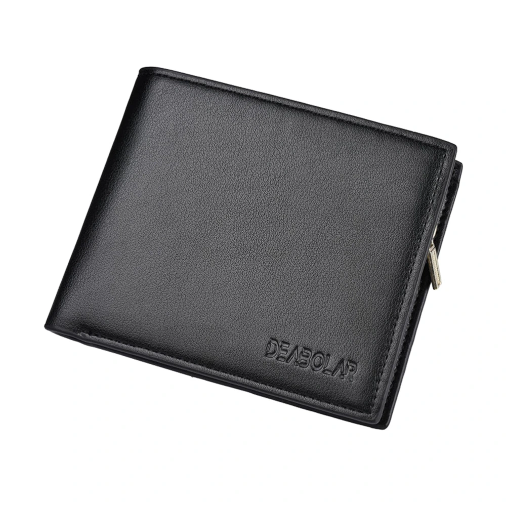 Men's Wallet PU Leather Billfold Fashionable Multiple Slot Purse Short Wallet with Zipper (Black)