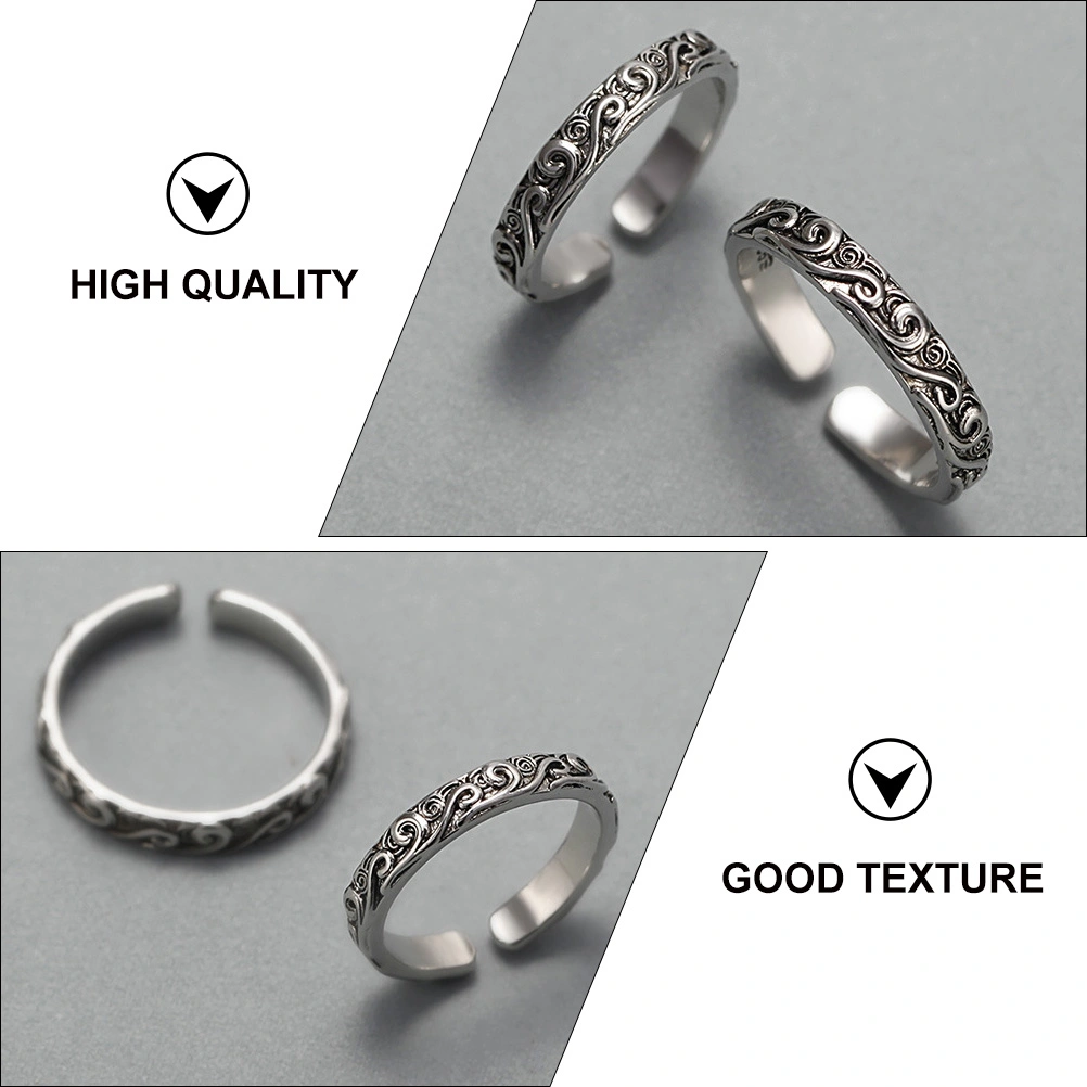 2Pcs Retro Fashion Rings Decorative Couple Rings Romantic Finger Rings Gifts