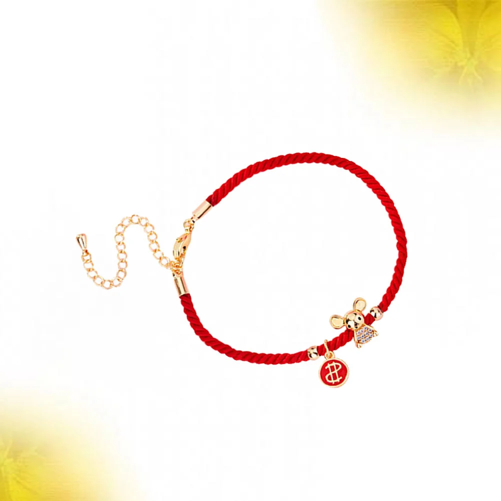 1pc Zodiac Mouse Year Bracelet Wax Cord Bangle Hand Knitting Wristband Gift Hand Chain for Christmas New Year (Money)