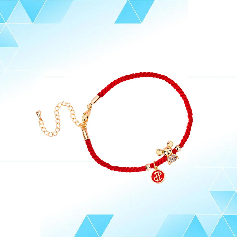 1pc Zodiac Mouse Year Bracelet Wax Cord Bangle Hand Knitting Wristband Gift Hand Chain for Christmas New Year (Money)