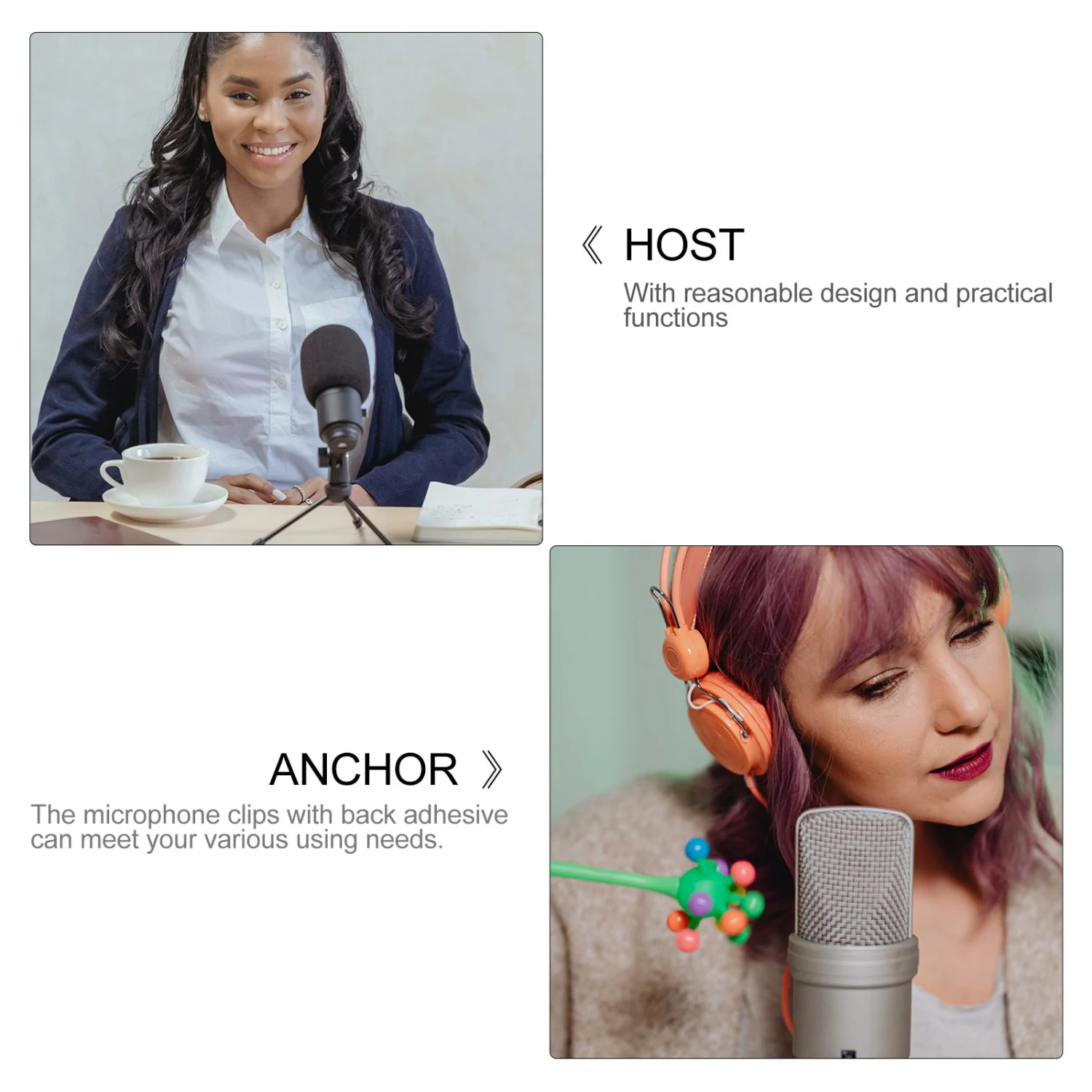 2Pcs Convenient Microphone Clips Plastic Microphone Holders with Back Adhesive