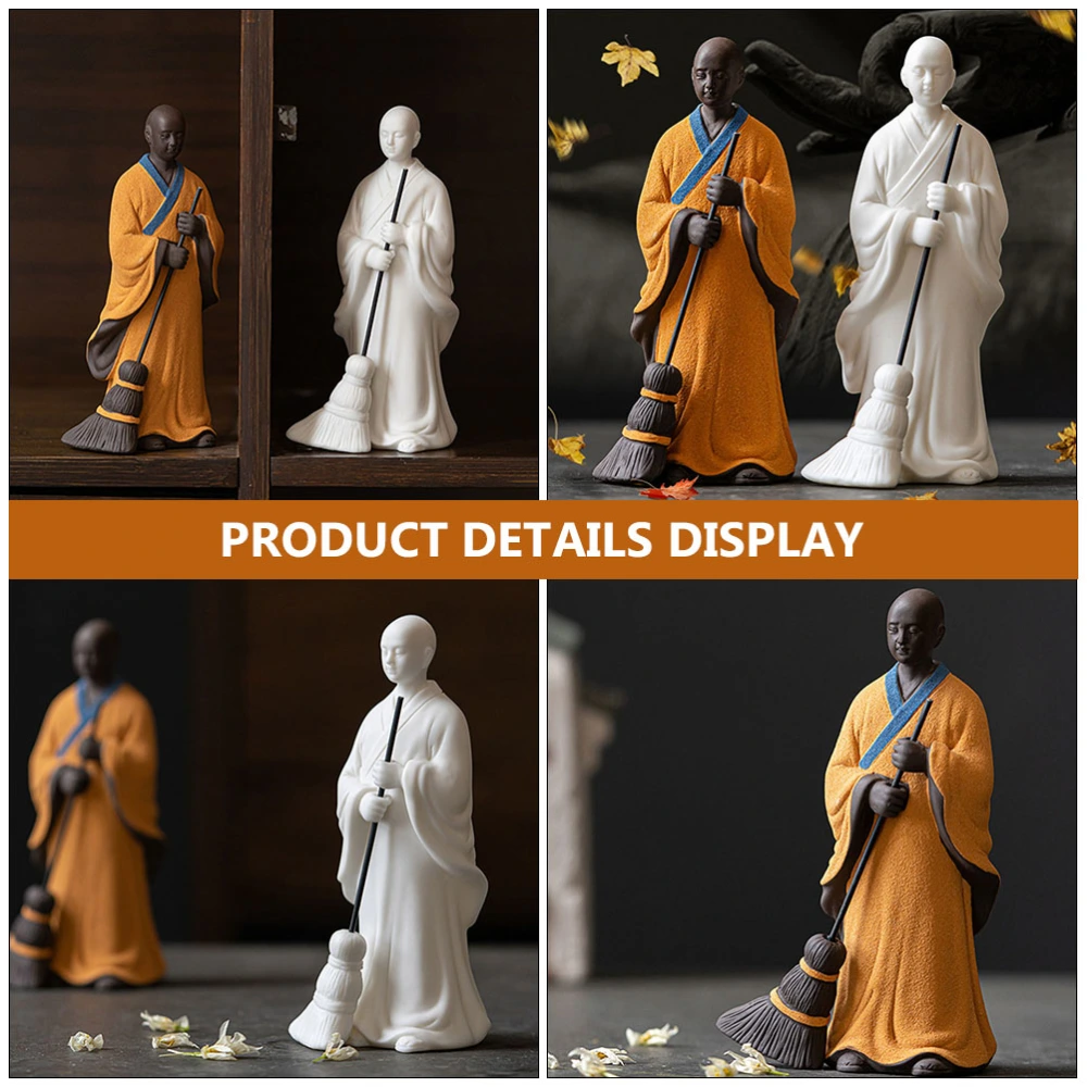 1pc Creative Chinese Style Purple Clay Pottery Sweeping Monk Desktop Adornment