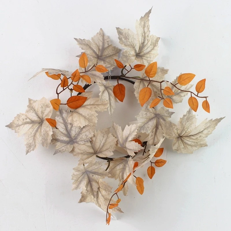 Fall Artificial Leaf Candle Ring Dinner Table Candles Wreath Thanksgiving Party Table Decoration