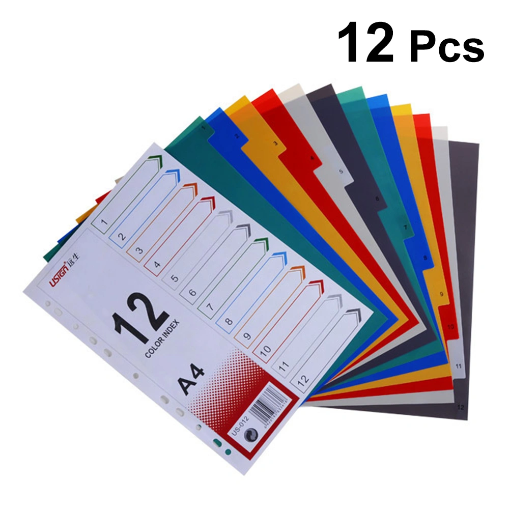 12Pcs Index Page Divider Colorful Classification Page Tab for Notebook Memo (A4)