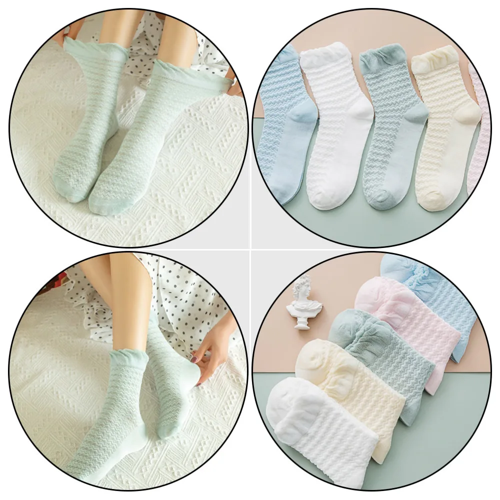 5 Pairs Spring Summer Confinement Socks Wavy Lace Socks Loose Mouth Socks