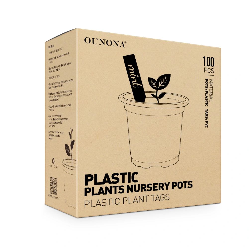 OUNONA 100PCS Lightweight Plastic Plant Flower Pots Nursery Seedlings Pot Container Starting Pots and 100PCS Plants Tags