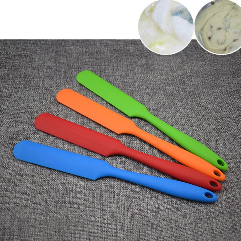 4 Pcs Silicone Scraper Long Shaving Head Integrated Handle Spatula Butter Blending Flat Cake Baking Pastry Tools (Blue)