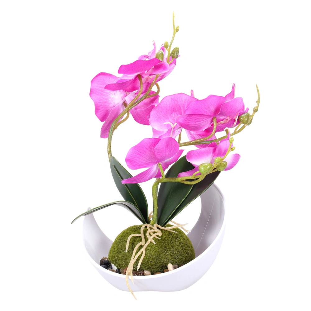 Table Flower Decoration Phalaenopsis Artificial Flower Living Room Potted Silk Flower Fake Flower Indoor Bonsai Set (Fuchsia)