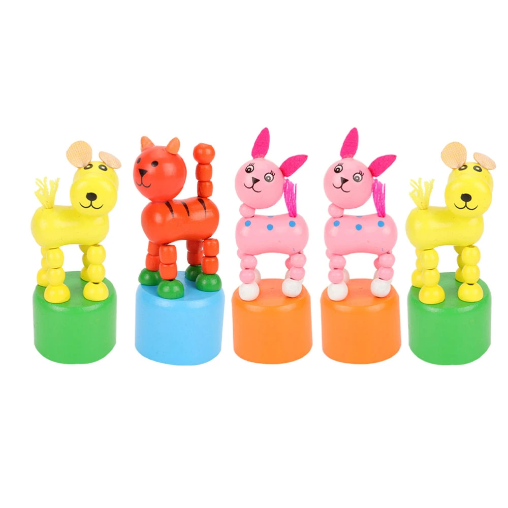 5Pcs Wooden Push Up Toys Animal Figurine Finger Puppet Toys Children Toys Random Style