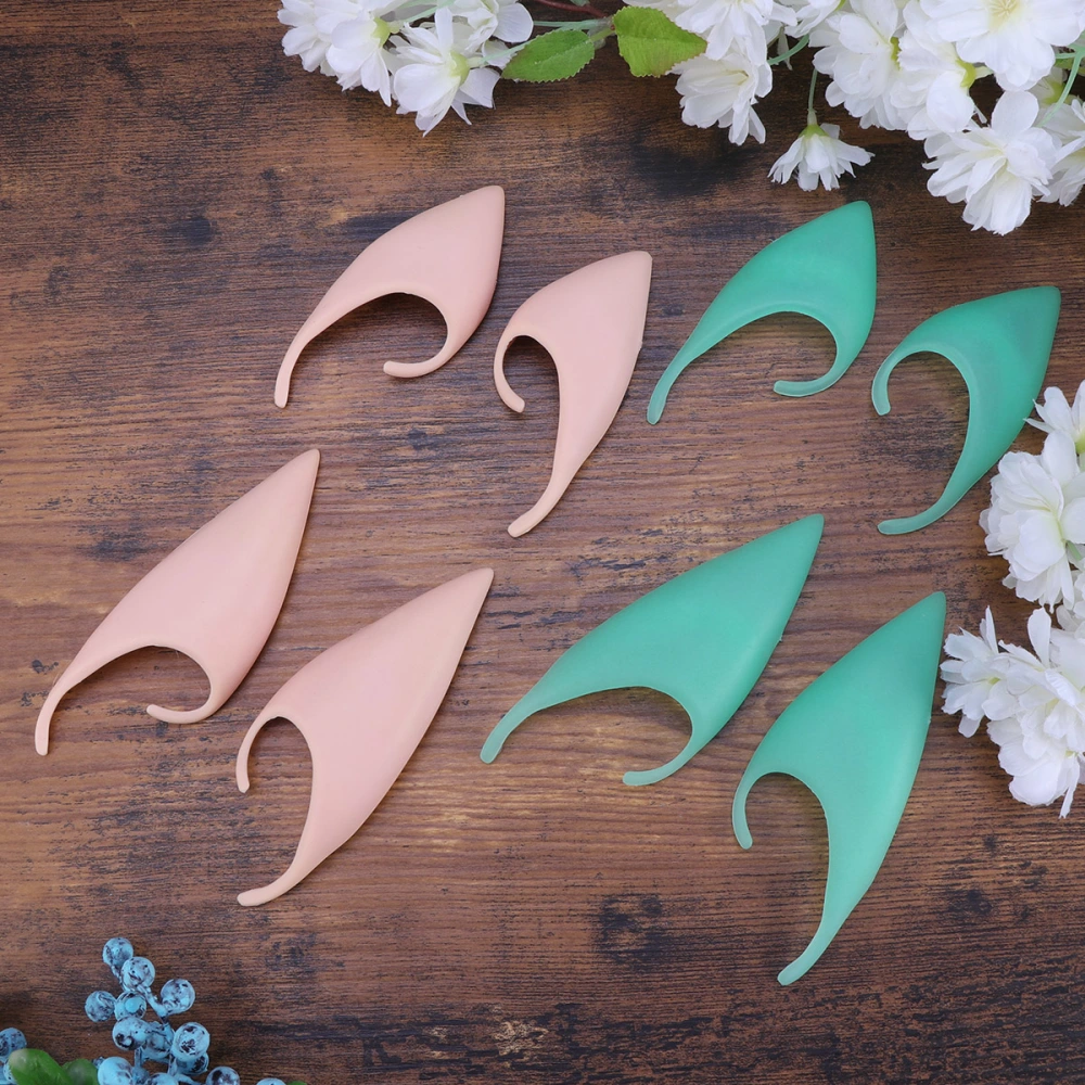 4 Pairs Funny Artificial Ear Cosplay Props Elf Ears Accessories Party Supplies (2 Pairs Skin Color, 2 Pairs Green)