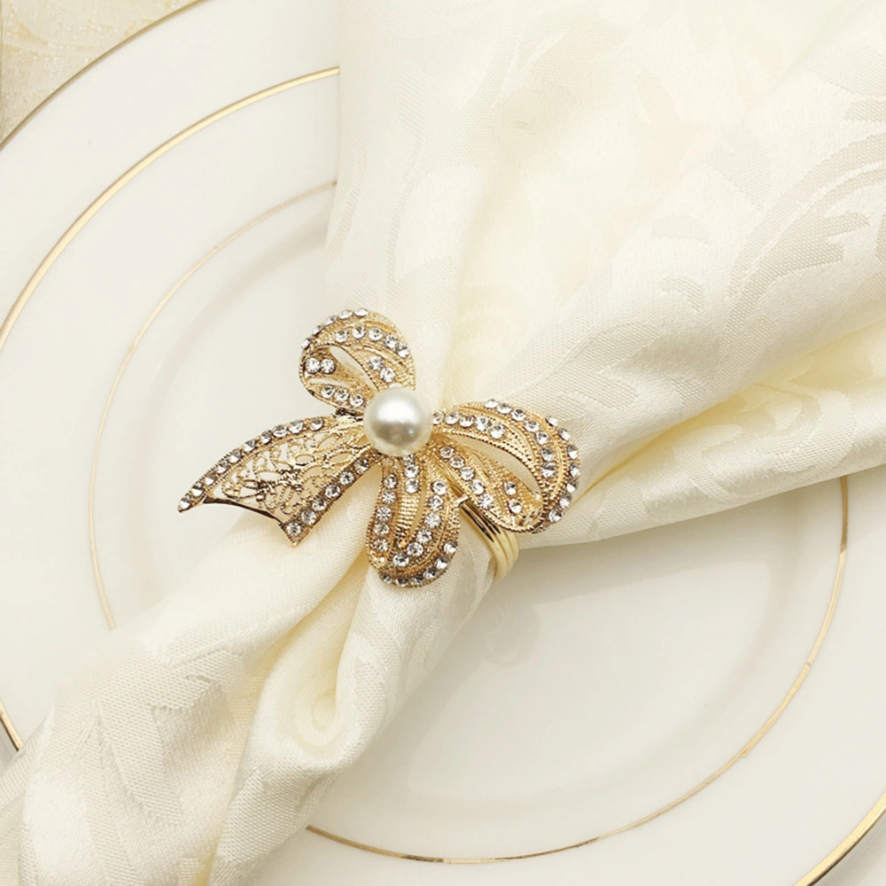 1 Pc Alloy with Diamond Bow-knot Napkin Ring Handmade Exquisite Napkin Buckle Napkin Holder for Hotel Wedding Party Table Decoration