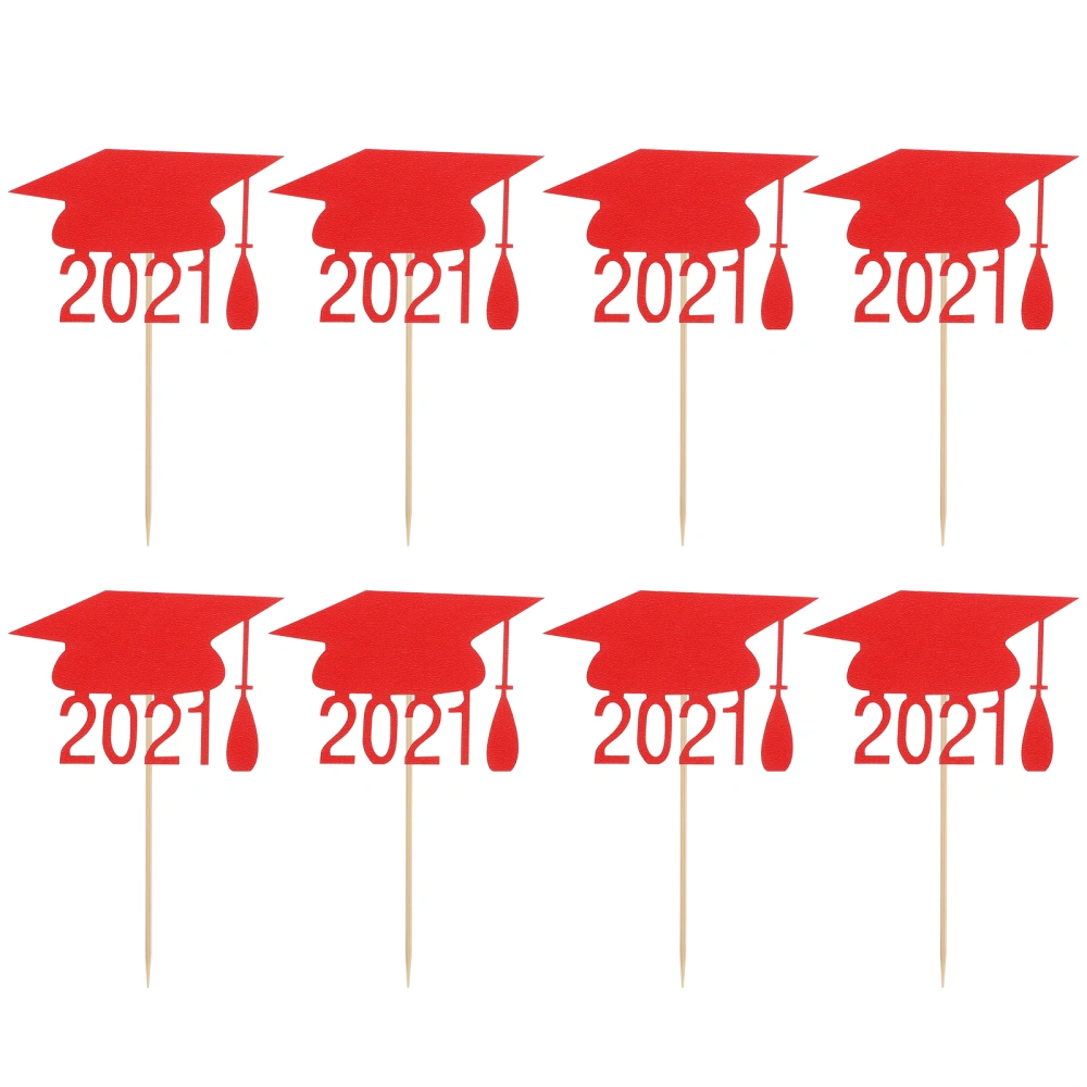 24pcs 2021 Graduation Trencher Glitters Cake Toppers Cake Picks Cake Decors