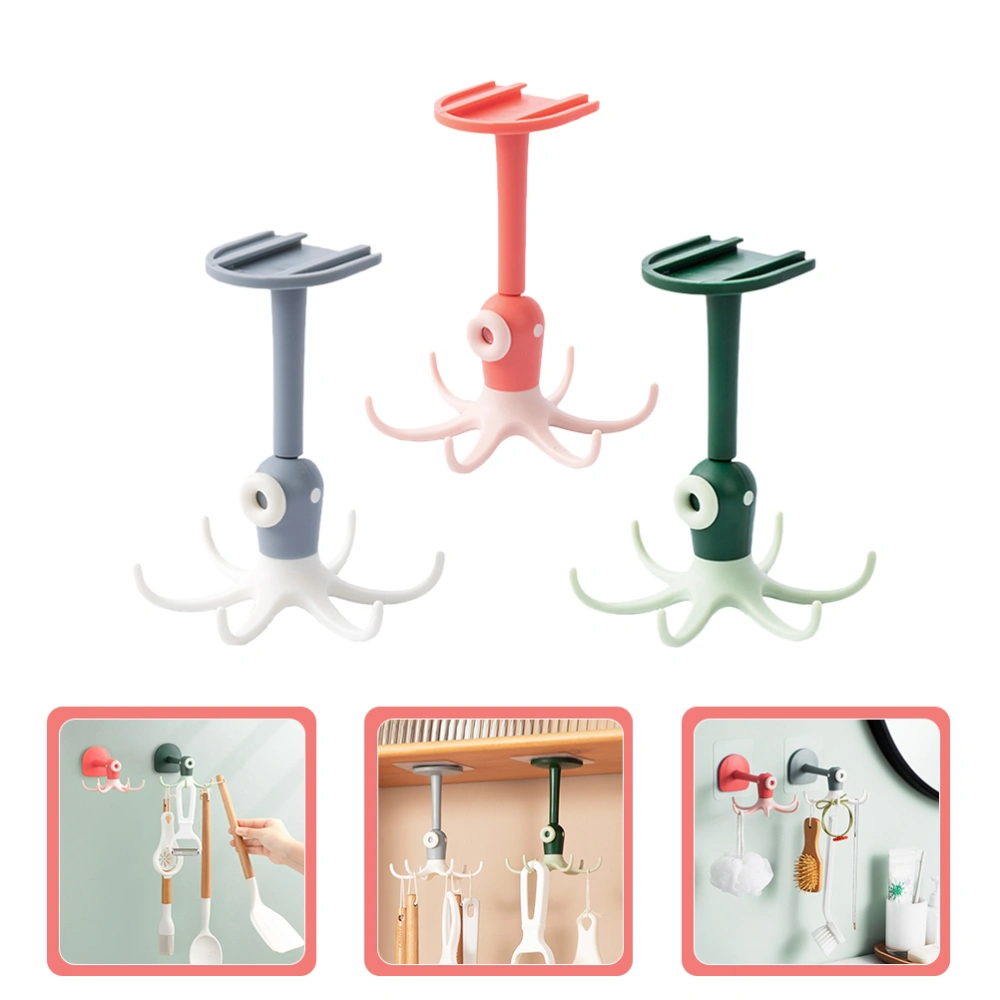 3pcs Multi-Purpose 360 Degree Rotatable Hooks Wall Hook for Kitchen Wardrobe