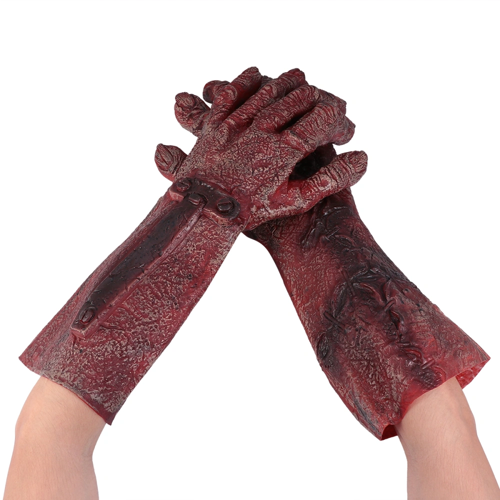 1 Pair Halloween Horrible Gloves Cosplay Devil Gloves Halloween Scary Props for Party Decor (Dark Red)