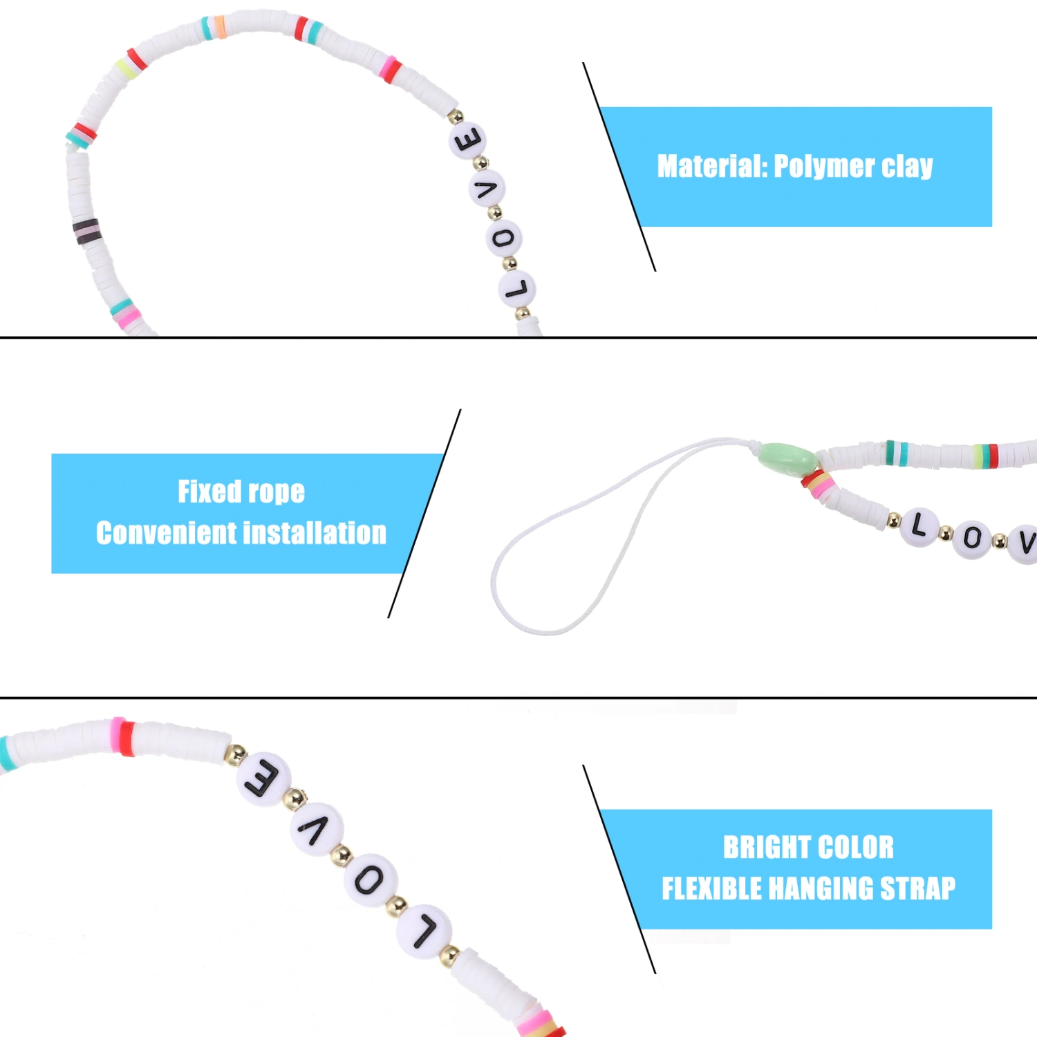 2Pcs Mobile Phone Anti-lost Polymer Clay Chain Mobile Phone Hanging Chain Decoration