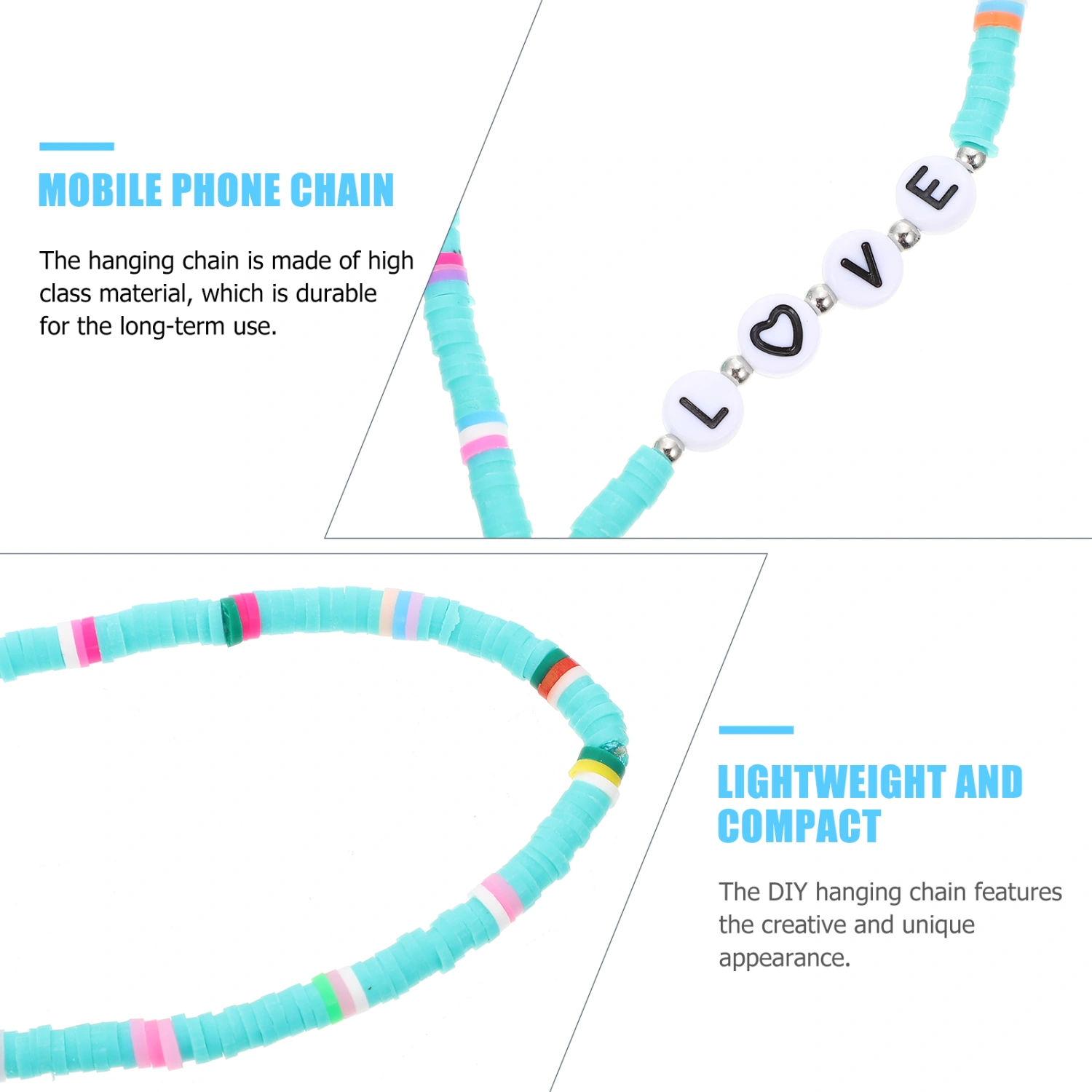 2Pcs Mobile Phone Anti-lost Polymer Clay Chain Mobile Phone Hanging Chain Decoration