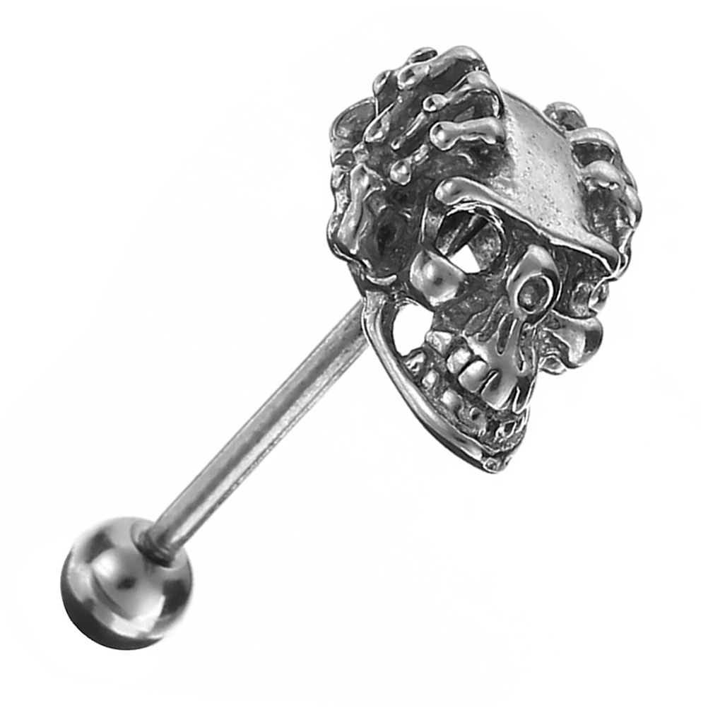 3 Pcs Stainless Steel Skull Tongue Bar Bell Rings Personality Tongue Rings Body Piercing Jewelry Silver