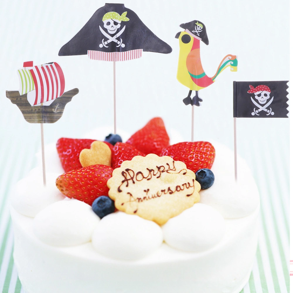 80pcs Fruit Cake Toppers Pirate Theme Party Decoration Cake Insert for Birthday Halloween Party (Picture 1)