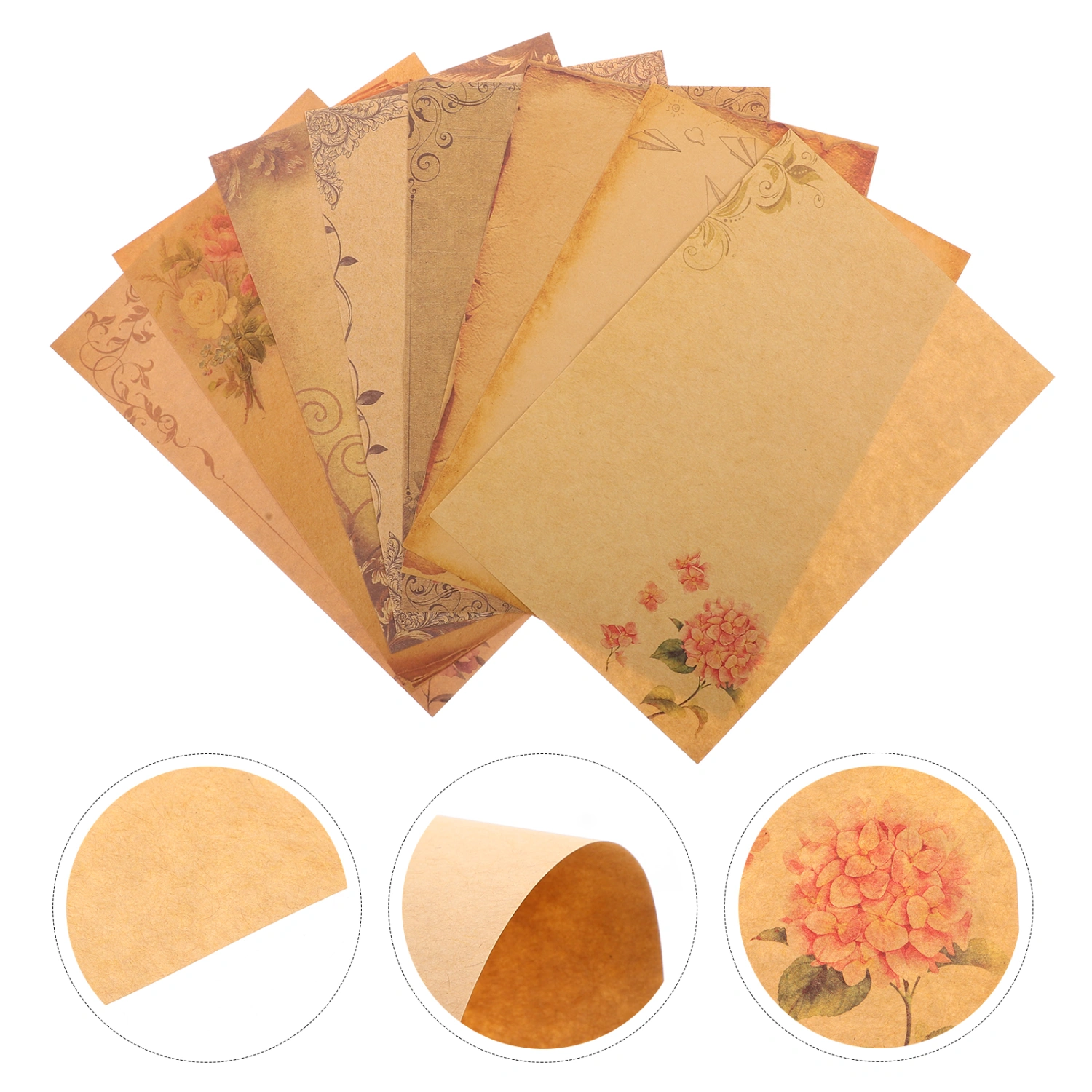 8pcs Writing Stationery Paper Vintage Writing Paper with Flower Leaf Border Design