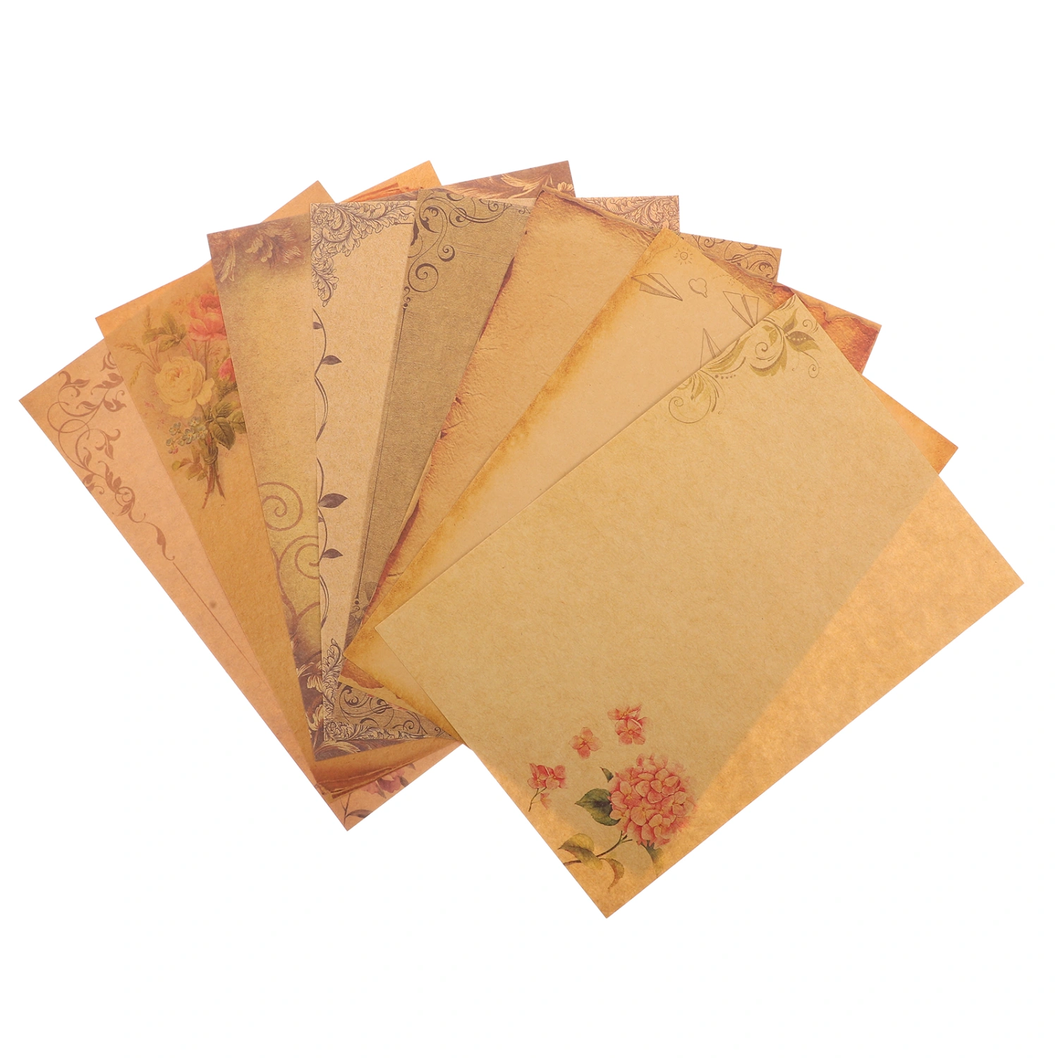 8pcs Writing Stationery Paper Vintage Writing Paper with Flower Leaf Border Design