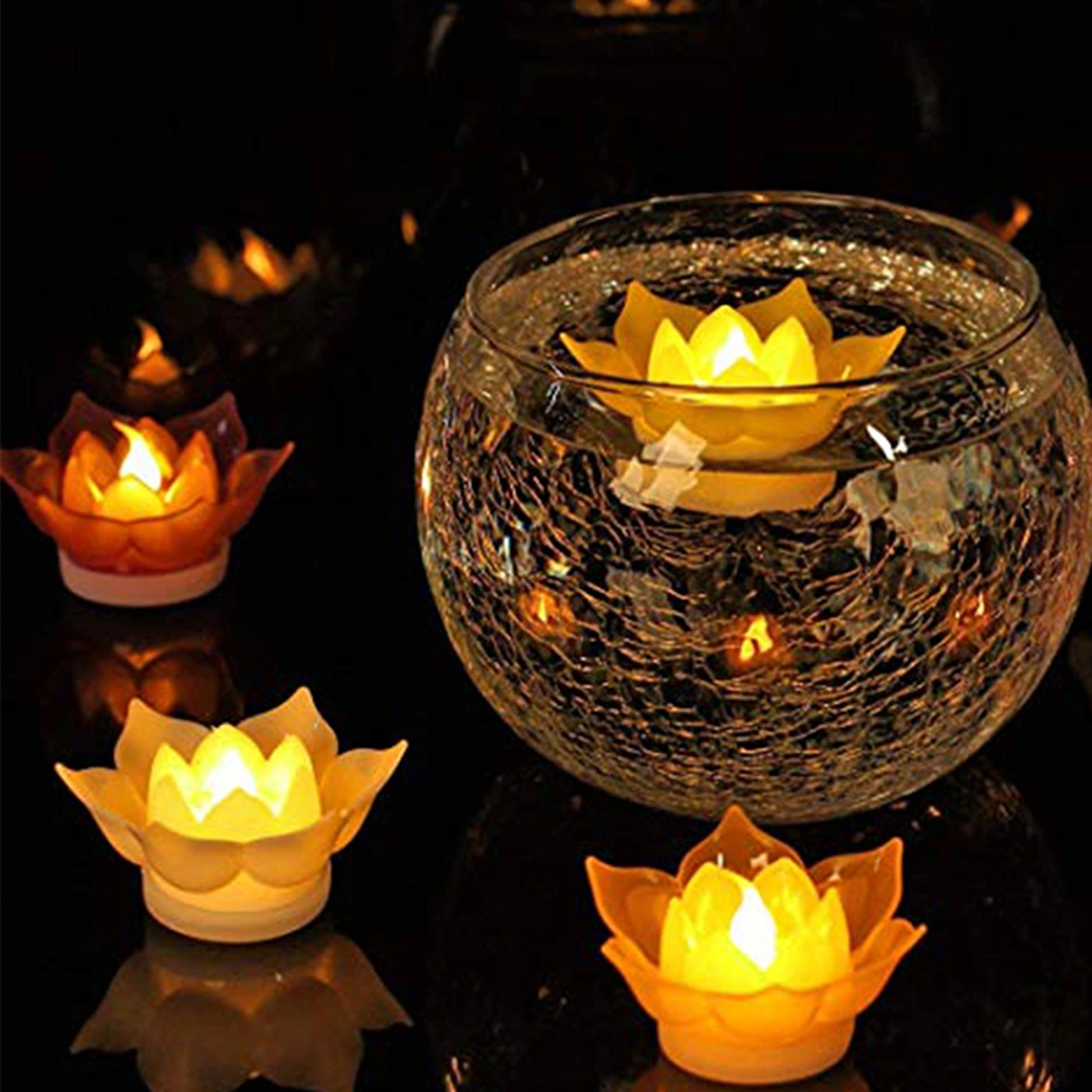 1 Pc LED Electronic Lotus Candle Light Realistic Small Size Flower Candle Lamp Floating Flameless Candle Light for Party Festival (Orange)